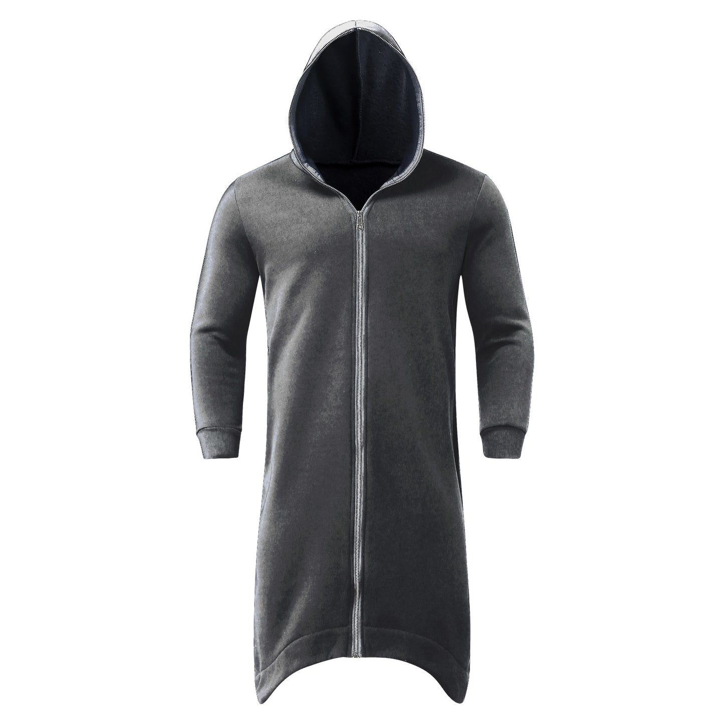 Men&#39;s Zipper Long Hooded Solid Color Personality Dark Style Full Body Sweatshirts Winter Warm Male Hip Hop Jacket Plus Size 5xl